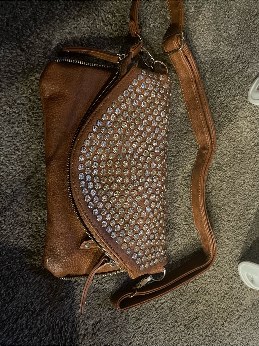 Studded Brown Leather Crossbody Bag